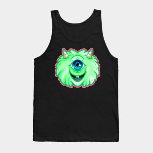 Fluffy Green One Eyed Monster With Horns Halloween Tank Top